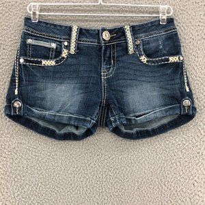 Daytrip Shorts Womens 27 Blue Jean Scorpio Denim Bling Embroidered Stitch Cuffed